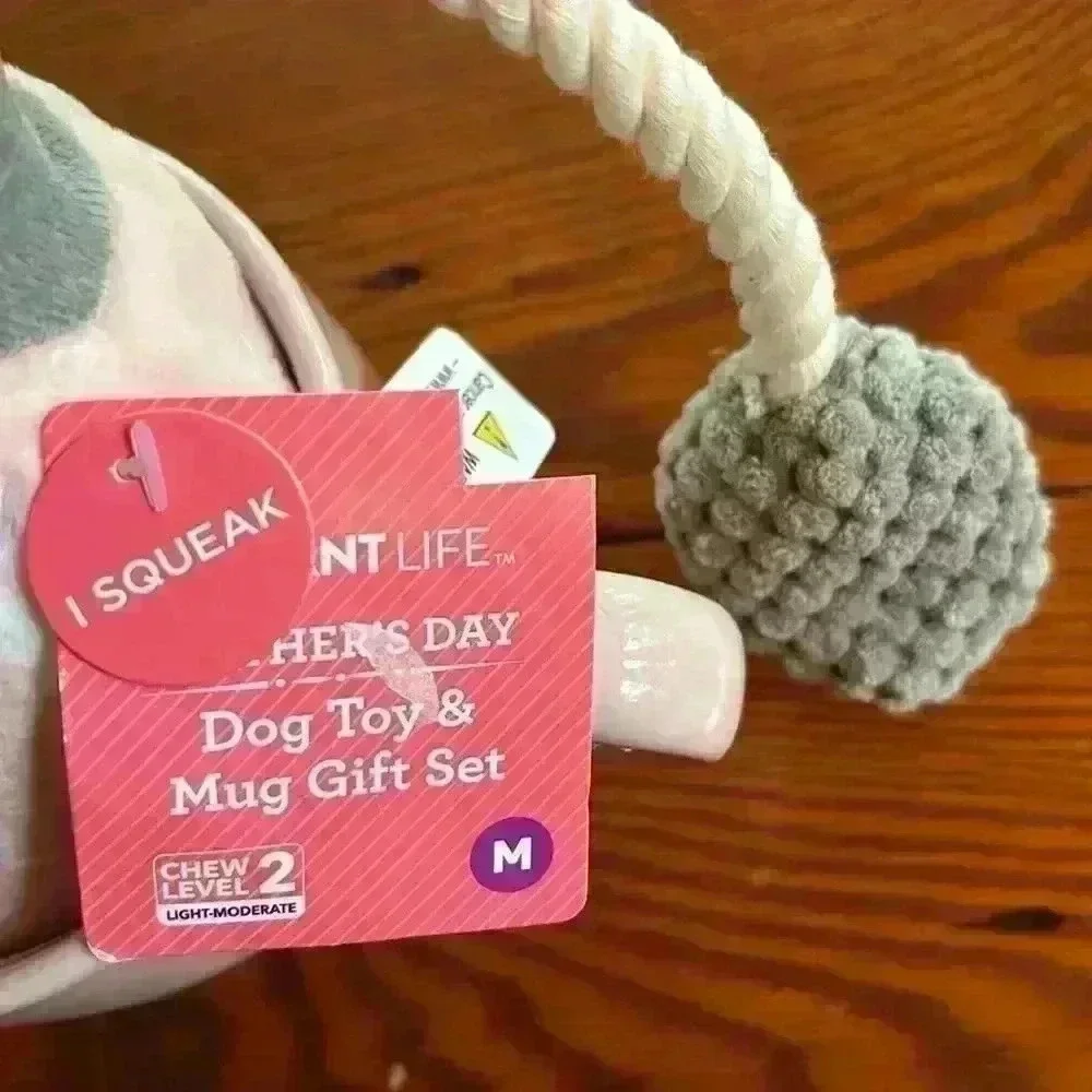Mother's Day Dog/Animal Squeaky Toy And Mug For Mom Pink And Gray